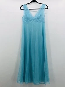Vintage ST MICHAEL Aqua Blue LONG NIGHTGOWN Sz 34 Nylon Lace Gown Lingerie - Picture 1 of 12