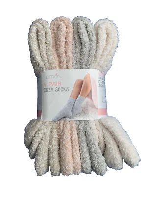 Lemon Ladies Cozy crew socks fuzzy warm, size 5-9.5 pink/gray 4-pair - NWT - Image 1 of 3