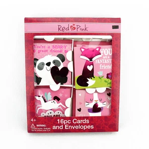 Box of Animals 16 Children's Valentine Cards +16 Envelopes by Red & Pink - Picture 1 of 2