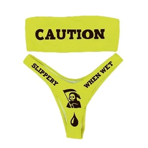 Bikini Set 2-teilig Bademode Buchstaben Print Trägerlos Oberteil Badeanzug Beachwear - Bild 1 von 5