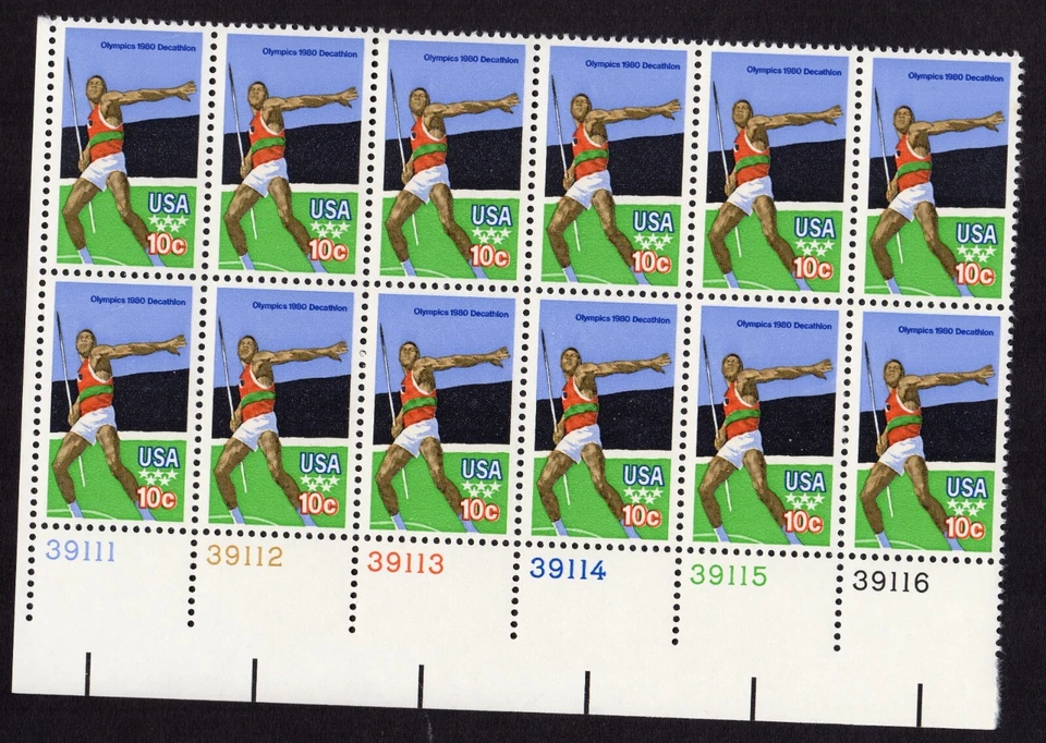 Scott #1790 Summer Olympics Javelin Thrower Plate Block of 12 Stamps MNH LL PC#5 - Image 1 of 1