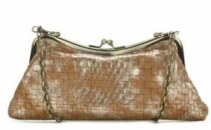 Patricia Nash NWT $119 Lina Small Frame Woven Leather Shoulder Bag Tan Gold Soft - Picture 1 of 4