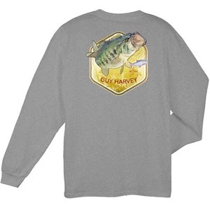 Guy Harvey Mens Lancer Long Sleeve Fishing Bass Pocket T-shirt..Size Small OXHR - Picture 1 of 6