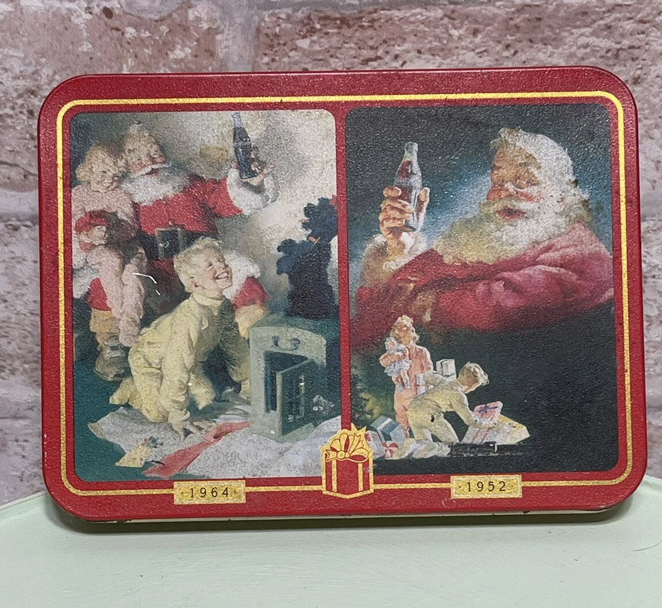 Coca Cola Christmas Santa Playing Cards Tin NEW Nostalgia Coke 1996 Double Deck - Image 1 of 4