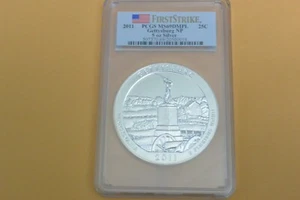 2011 GETTSBURG NP ATB AMERICA BEAUTIFUL 5 Oz SILVER PCGS MS69 DMPL First Strike - Picture 1 of 4