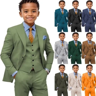 Conjunto de traje formal para niños pequeños trajes de esmoquin ajustados para adolescentes niños 3 piezas Foto 1 de 4