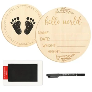 Baby Birth Announcement Sign 6.7 Inch Wooden Hello World Newborn Name Sign fo... - Picture 1 of 7