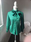 Vintage 1970S Bodin Knits Womens S/M Polyester Shirt Green Dots 70S Tie Collar