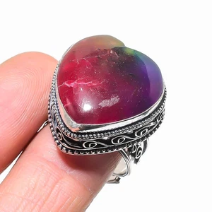 Multi Solar Quartz Heart Shape Gemstone Adjustable Ring Vintage Jewelry VR 2542 - Picture 1 of 7