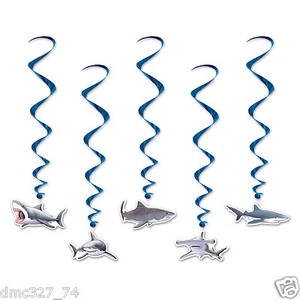 5 SHARK Jaws Shark Week Pirate Luau Ocean Party Hanging WHIRLS Swirls - Picture 1 of 1