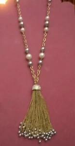 VTG Faux Pearls & Rhinestones Tassel Long Necklace 32" - Bild 1 von 12