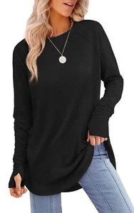 Womens Long Sleeve T Shirts Loose Fit Plus Size Tops for Women Black Long Sle... - Picture 1 of 5