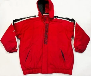 Vintage Starter CFL Calgary Stampeders Full Zip Felpa con Cappuccio Puffer Jacket XXL Rosso - Foto 1 di 17