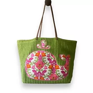 Vera Bradley Green Whale Big Tote Schultertasche Strandtasche Lederriemen Poolside - Bild 1 von 5