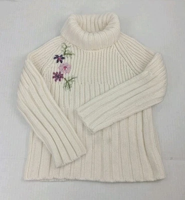 Gymboree слоновой кости цветочный вышитый черепаха шеи вязаный ребристый свитер 5 - Изображение 1 из 4