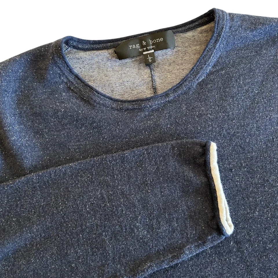 Rag & Bone Navy Knit Crew Neck Extra Fine Merino Wool Men's Size Large Runs Slim - Image 1 of 4