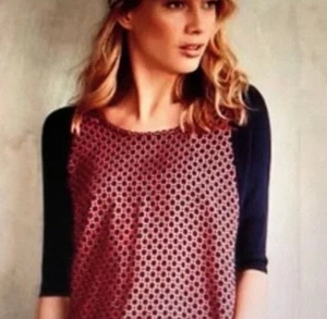 Anthropologie Yellow Bird Canary Silk Modal Blend Top Large Geometric Fancy Core - Picture 1 of 5