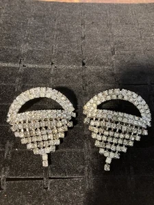 Vintage MUSI Signed Clear Rhinestone Shoe Clip Set - Picture 1 of 6