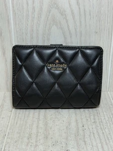 Kate Spade Carey Medium kompakte gesteppte faltbare Geldbörse KG424 schwarzes Leder - Bild 1 von 5