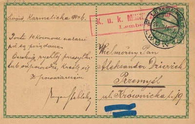 GERMANY  -Lemberg 1916, MILITARY STATIONERY CARD TO Przemyśl - POLAND. #A986 - Image 1 of 2