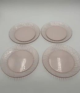 ARCOROC France Pink Depression Glass Plates Dessert/Bread Swirl Rosaline 4 pcs - Picture 1 of 5
