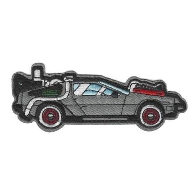 BACK TO THE FUTURE CAR IRON ON PATCH 4.75" DeLorean Retro 80's Movie Embroidered - Image 1 of 2