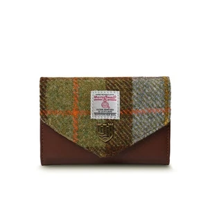 Clasp Purse PU Leather Small Harris Tweed Chestnut Blue Tartan Zipped Pockets - Picture 1 of 4