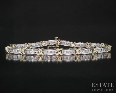 10k Two Tone Gold Natural .70ctw Diamond Tennis Bracelet 11.2g 7.25"L i19690b - Image 1 of 4