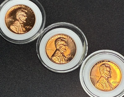 Uncirculated 1962 p 1963 p 1964 p UNC Lincoln Memorial One Cent 1 c Penny Lot - Image 1 of 4