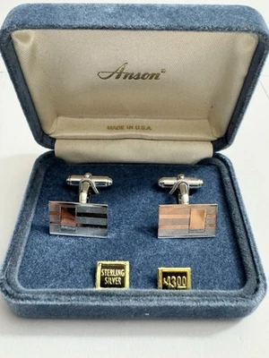 Vintage ANSON STERLING Silver Rectangle Cufflinks NEW OLD STOCK in Original Box - Image 1 of 4