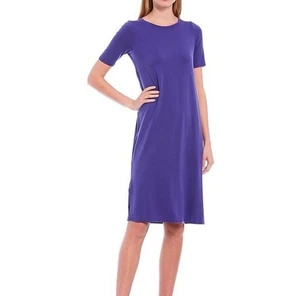 Eileen Fisher lila Kurzarm lässig fein Tencel Jersey Midikleid Größe 2X - Bild 1 von 9