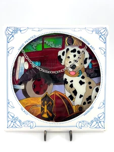 Vintage Joan Baker “Firemen Truck & Dalmation Dog” Stained Glass Suncatcher - Picture 1 of 4