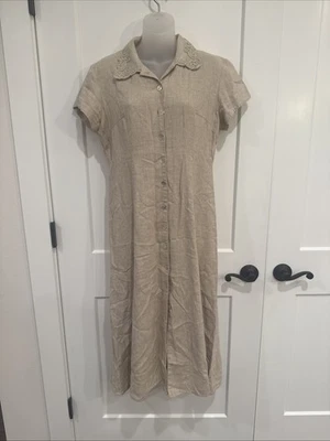 Vtg 80's Carol Anderson Women’s Petite Tan Linen  Button Front Dress READ - Image 1 of 4
