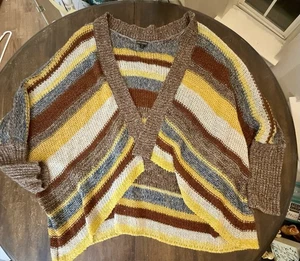 Coco + Carmen Gr. XXL Strickjacke vorne offen asymmetrisch weich gestreift braun gelb - Bild 1 von 8