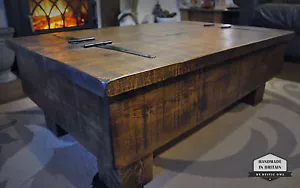 Storage Coffee Table/Wood Chest. Rough Sawn Rustic Pine. 3ft 2 plank lid design. - Picture 1 of 11