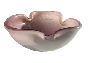 Murano Hand Blown MCM Italy Art Glass Ashtray Purple Encased in White - Picture 1 of 8