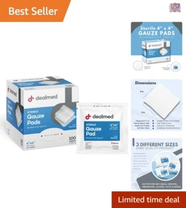 100 Count Non-Stick Sterile Gauze Pads 4'' x 4'' - Easy to Use for Wound Care - Picture 1 of 11