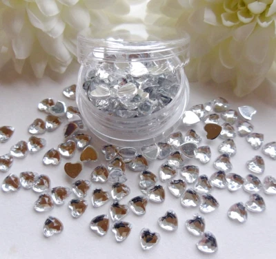 3D Nail Art 'Silver' 4mm Rhinestone Hearts Pot Flat Back app 190pc Gems Nail Tip