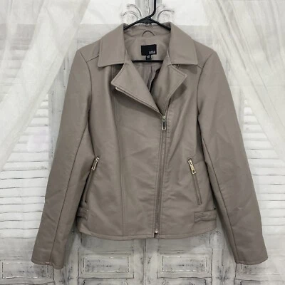 a.n.a. Mujer Talla Mediana Taupe Imitación Cuero Moto Cremallera Chaqueta Full Moonrock B7 Foto 1 de 4