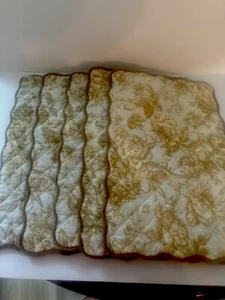 Waverly Scalloped Placemats (6) Light Blue Tan Floral, Reversible, Cottagecore - Picture 1 of 8