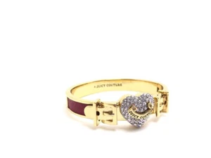 NWT, Juicy Couture Pave Heart Hinged Bangle Dark Red Leather/Gold Tone, 2.5” X2” - Picture 1 of 8