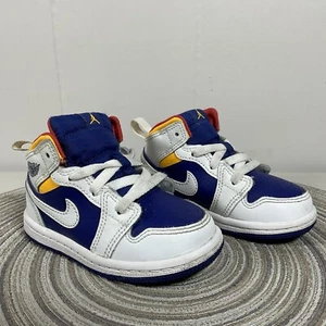 Nike Air Jordan 1 Mid Retro White Laser Orange Blue Toddler Size 6c 640735-131 - Picture 1 of 8