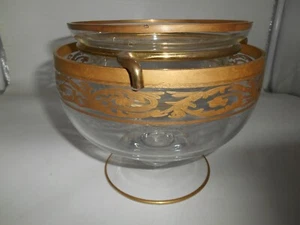 Großer Vintage Klarglas Kaviar Servierer mit Goldrand und dekorativem Überfang - Bild 1 von 13