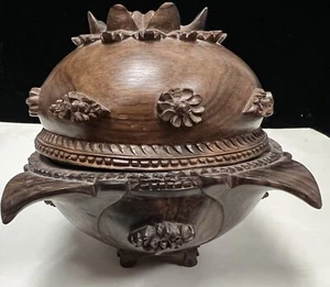 Exquisite natural rosewood or boxwood carved incense burner pot With base, Al-5 - Picture 1 of 4