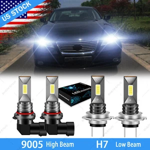 4pc 9005 H7 LED Headlight Hi-Low Bulbs Kit 6000K For Lexus ES350 2007 2008 2009 - Picture 1 of 12