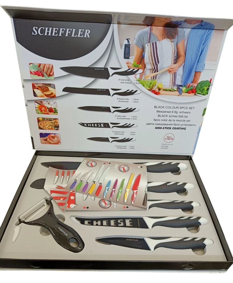 Scheffler schwarzes 6-tlg. Messerset Antihaftbeschichtet Kochmesser Küche - Bild 1 von 4