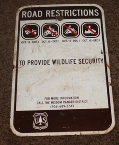 Servicio Forestal de los Estados Unidos "RESTRICCIONES VIALES" SEÑAL 12" X 18" tablero de fibra - Imagen 1 de 6