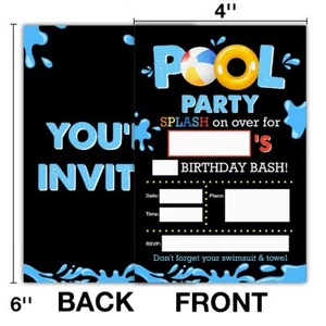 Pool Party Birthday Invitations Tie Dye Style Fill-In 20 Count with Envelopes - Picture 1 of 3