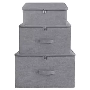 1/3/6Pc Collapsible Heavy Duty Linen Fabric Storage Bin Box Organizers with Lids - Picture 1 of 15