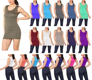 Ladies Womens Sleeveless Scoop Neck Stretch Vest Strappy Summer T-Shirt Tank Top - Picture 1 of 17